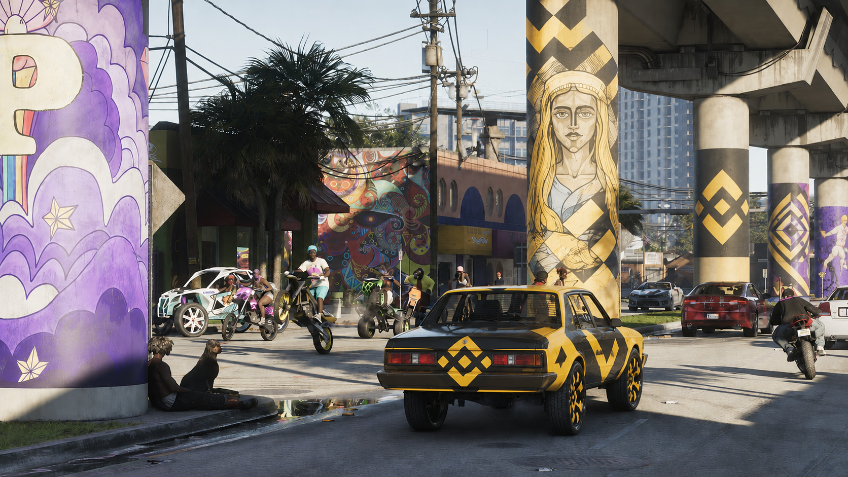 Binance City downtown at sunset